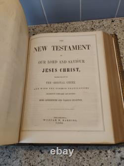 Bible de famille énorme 1864 antique Harding's Civil War avec fermoir en laiton a besoin de TLC