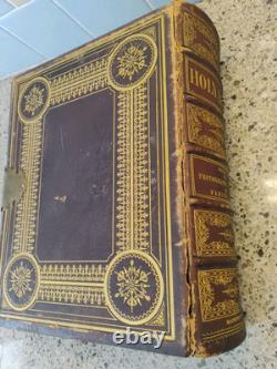Bible de famille énorme 1864 antique Harding's Civil War avec fermoir en laiton a besoin de TLC