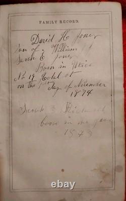 Bible familiale galloise de 1856 avant la guerre civile, Syracuse Utica NY, dossiers Richards Jones