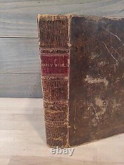 C1830 SAINTE BIBLE antique PRÉ-GUERRE DE SECESSION stéréotypée par E. WHITE cuir ANCIEN