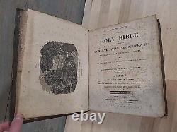 C1830 SAINTE BIBLE antique PRÉ-GUERRE DE SECESSION stéréotypée par E. WHITE cuir ANCIEN