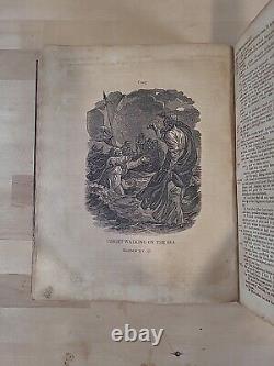 C1830 SAINTE BIBLE antique PRÉ-GUERRE DE SECESSION stéréotypée par E. WHITE cuir ANCIEN