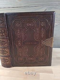 C1860 SAINTE BIBLE gaufrée BELLE cuir ÉPOQUE DE LA GUERRE DE SECESSION famille ILLUSTRÉE