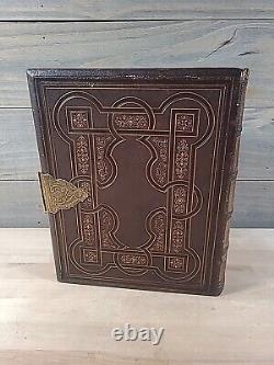 C1860 SAINTE BIBLE gaufrée BELLE cuir ÉPOQUE DE LA GUERRE DE SECESSION famille ILLUSTRÉE