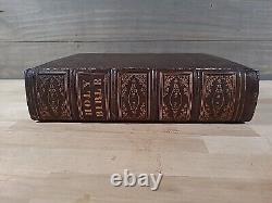 C1860 SAINTE BIBLE gaufrée BELLE cuir ÉPOQUE DE LA GUERRE DE SECESSION famille ILLUSTRÉE