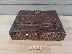 C1860 SAINTE BIBLE gaufrée BELLE cuir ÉPOQUE DE LA GUERRE DE SECESSION famille ILLUSTRÉE