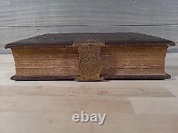 C1860 SAINTE BIBLE gaufrée BELLE cuir ÉPOQUE DE LA GUERRE DE SECESSION famille ILLUSTRÉE