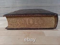 C1860 SAINTE BIBLE gaufrée BELLE cuir ÉPOQUE DE LA GUERRE DE SECESSION famille ILLUSTRÉE
