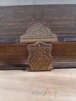 C1860 SAINTE BIBLE gaufrée BELLE cuir ÉPOQUE DE LA GUERRE DE SECESSION famille ILLUSTRÉE