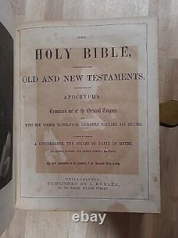 C1860 SAINTE BIBLE gaufrée BELLE cuir ÉPOQUE DE LA GUERRE DE SECESSION famille ILLUSTRÉE