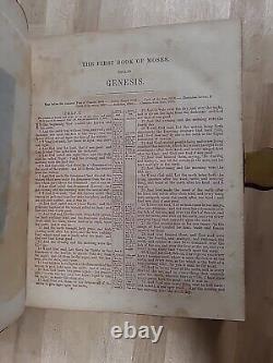 C1860 SAINTE BIBLE gaufrée BELLE cuir ÉPOQUE DE LA GUERRE DE SECESSION famille ILLUSTRÉE
