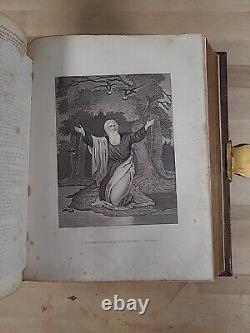 C1860 SAINTE BIBLE gaufrée BELLE cuir ÉPOQUE DE LA GUERRE DE SECESSION famille ILLUSTRÉE