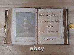 C1860 SAINTE BIBLE gaufrée BELLE cuir ÉPOQUE DE LA GUERRE DE SECESSION famille ILLUSTRÉE