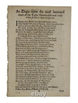 C. 1646 ÉLÉGIE À ROBERT COMTE D'ESSEX Histoire GUERRE CIVILE ANGLAISE Armée de Roundhead