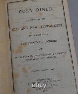 Couvertures en velours ancien de la Bible, fermoir en argent, 5x3.25, pré-guerre civile 1852, original