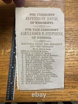 Document de la guerre civile BULLETIN DE VOTE Élection du président confédéré Jefferson Davis CSA