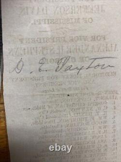 Document de la guerre civile BULLETIN DE VOTE Élection du président confédéré Jefferson Davis CSA