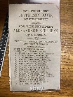 Document de la guerre civile BULLETIN DE VOTE Élection du président confédéré Jefferson Davis CSA
