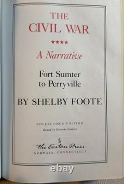 Easton Press La Guerre Civile Un Récit Ensemble de 3 Volumes Shelby Foote 1991 Cuir