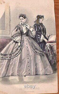 Ensemble de 17 gravures en couleur à la main de Godey's Ladies Book de la guerre civile de 1861