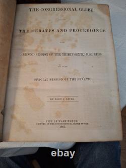 Globe Congressional Original 1860-1861 Volumes 1-2 Sécessions d'États et Guerre Civile