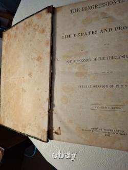 Globe Congressional Original 1860-1861 Volumes 1-2 Sécessions d'États et Guerre Civile