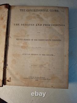 Globe Congressional Original 1860-1861 Volumes 1-2 Sécessions d'États et Guerre Civile