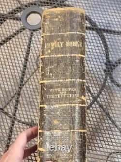 Grande Bible familiale antique de 1861 avec notes et instructions de l'époque de la guerre civile