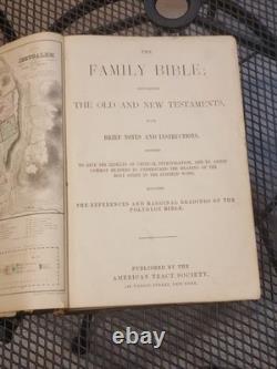 Grande Bible familiale antique de 1861 avec notes et instructions de l'époque de la guerre civile