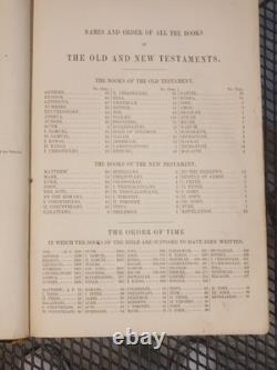 Grande Bible familiale antique de 1861 avec notes et instructions de l'époque de la guerre civile