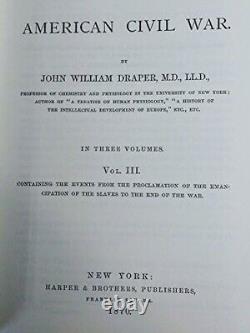 HISTOIRE DE LA GUERRE CIVILE AMÉRICAINE, 1867-1870, John William Draper - 3 tomes. NOUVEAU