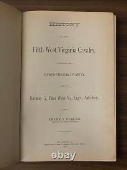 Histoire de la cinquième cavalerie de Virginie-Occidentale 1890 1ère ÉDITION GUERRE CIVILE