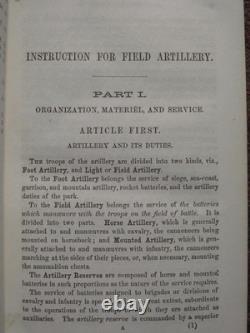 Instructions pour l'artillerie de campagne 1861 Première édition Manuel de la Guerre Civile Mylar