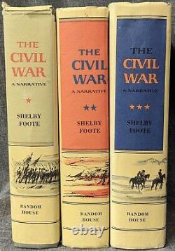 La guerre civile : un récit de Shelby Foote en 3 volumes, édition de 1958, 1963, 1974, relié avec jaquette.