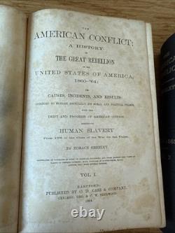 Le Conflit Américain Volume I & II Greeley Guerre Civile 1865 Livre 1ère Édition