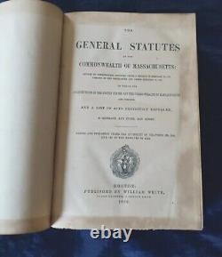 Les Statuts généraux du Massachusetts Antique 1860 Cuir de l'ère de la guerre civile Loi