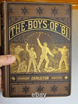 Livre ancien orné et décoratif victorien 'Les garçons de '61' Guerre de Sécession 1883