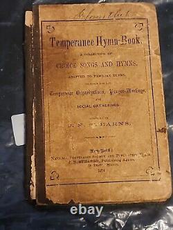Livre de cantiques de tempérance 1874 J. N. Stearns Rare Livre de cantiques de l'ère de la guerre civile? Antique