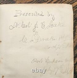 Livre de stratégie de la GUERRE CIVILE 1863 signé du 20e Colonel Adjoint de l'Iowa à Port Hudson, Mississippi
