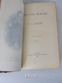Mémoires personnelles 1885 Ulysses Grant Vol 1 & 2 Président des États-Unis Guerre Civile Antiquité HC