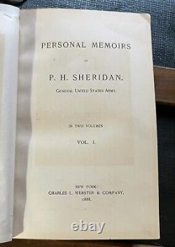 Mémoires personnels de P. H. Sheridan 1888 1ère édition Reliure en cuir 'Stars & Bars'
