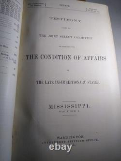 Mississippi Post-Guerre Civile 1872 2 Vol. Affaires des États insurgés récents
