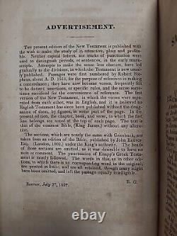 NOUVEAU TESTAMENT 1827 édition stéréotype rare DAVID HILLS antique pré-guerre de Sécession ancien