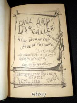 RARE 1866 Guerre de Sécession 1ère éd Bill Arp. Appelé ainsi Un Spectacle Annexe du Côté Sud
