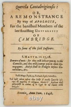 RARE ! Traité royaliste de la guerre civile de 1646, Querela Cantabrigiensis