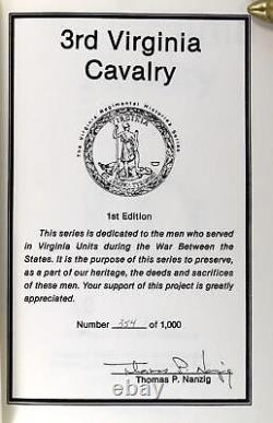 Thomas Nanzig 1989 3rd Virginia Cavalry Civil War Regimental History Series HC<br/>	
  <br/>  Thomas Nanzig 1989 3ème Cavalerie de Virginie Série Historique du Régiment de la Guerre Civile HC